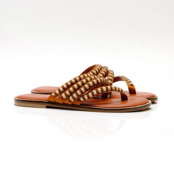 🎉LAST CHANCE🎉 FREE PEOPLE Beatrice Beaded Flat Sandals / Bronzer/Natural Combo - Picture 12 of 14